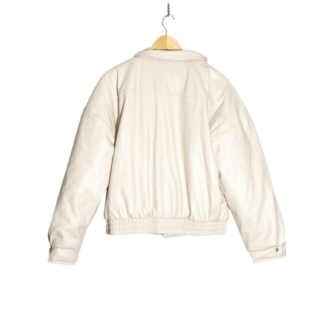 NWT Wild Pony cream vegan leather bomber jacket size L - Picture 3 of 6